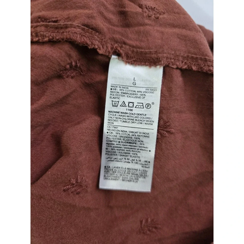 Old Navy Womens Large Terracotta Brown Embroidered Boho Peasant Blouse Top L